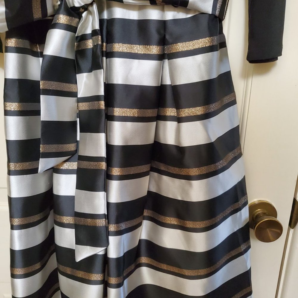 Women Jessica Howard 10 Cocktail Dress Black w/Striped Skirt Belt Beautiful NWT - Picture 8 of 10